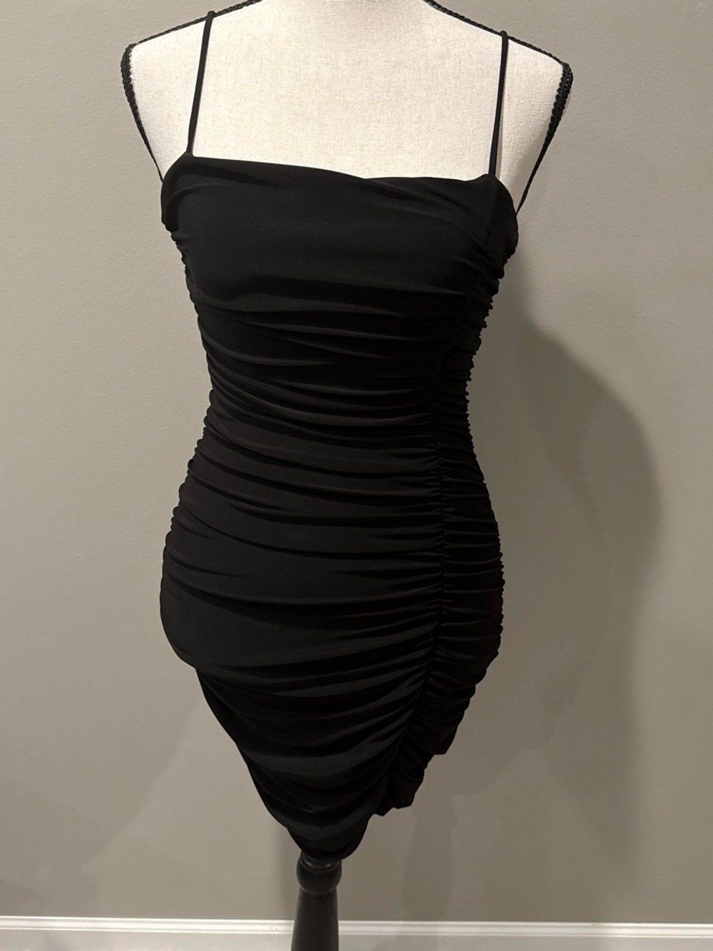Windsor Black Ruched Spaghetti Strap Mini Dress